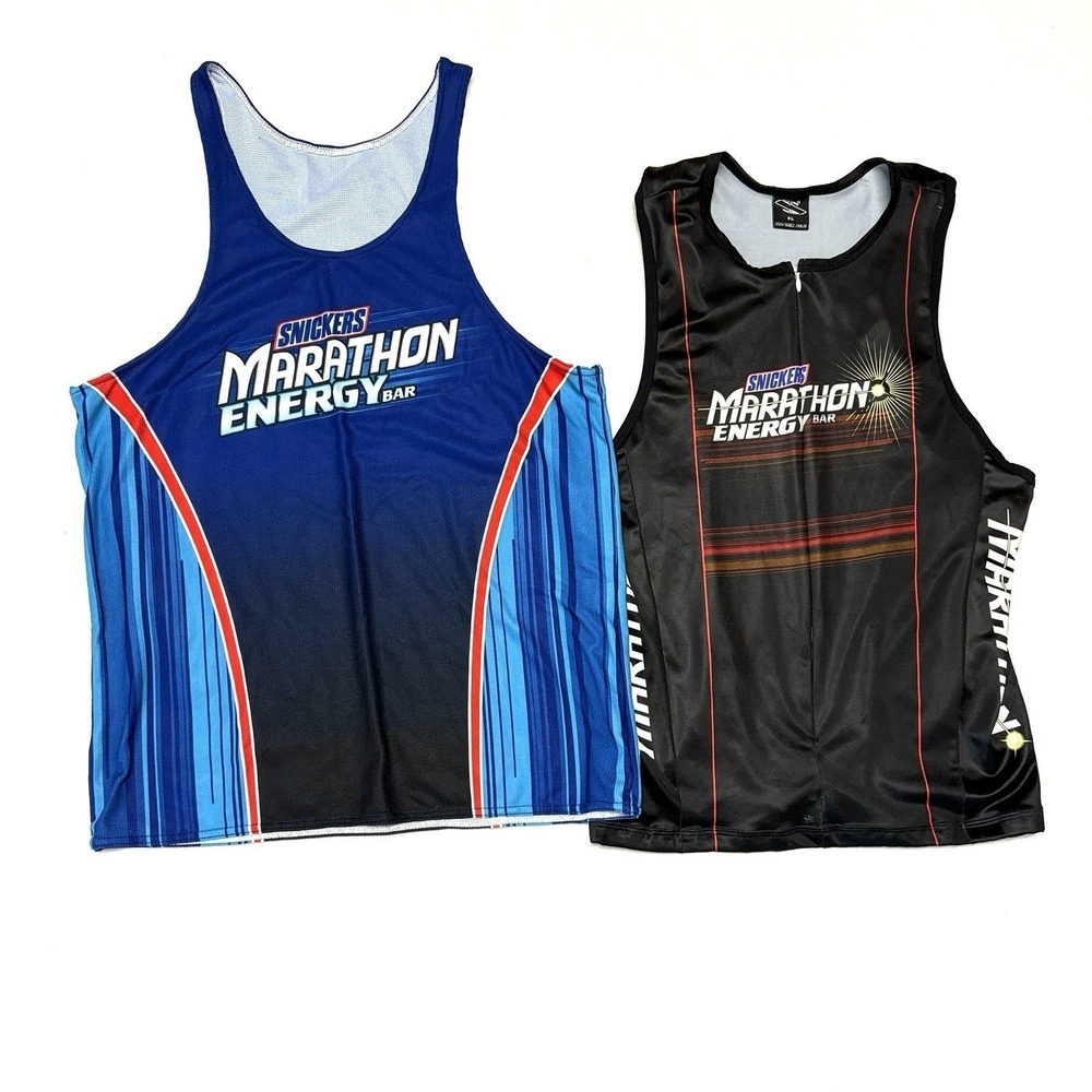 Lot of 2 Snickers Marathon Energy Bar Cycling Jersey & Running Singlet XL‎ L